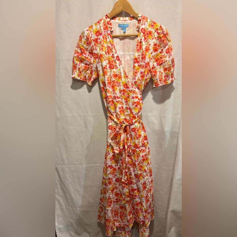 Draper James Size 4 Floral Wrap Style Midi Dress with Puff Sleeves